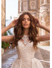 Ivory Lace Sheer Back Wedding Dress With Detachable Train